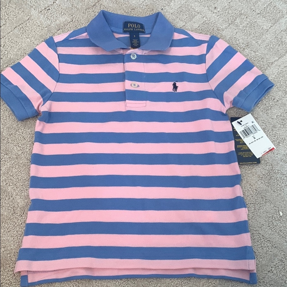 NWT Polo by Ralph Lauren Kids Pink and Blue Striped Polo Size 5